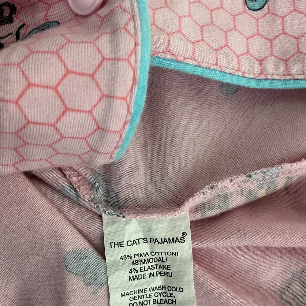 The Cat's Pajamas Queen Bee Pajama Top Button Front Long Sleeve XS Pink